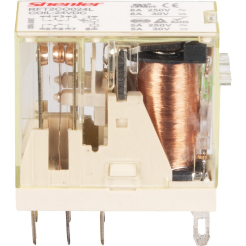 Реле миниатюрное Shenler RFT2CO024 (2CO, 8A, 24V DC)
